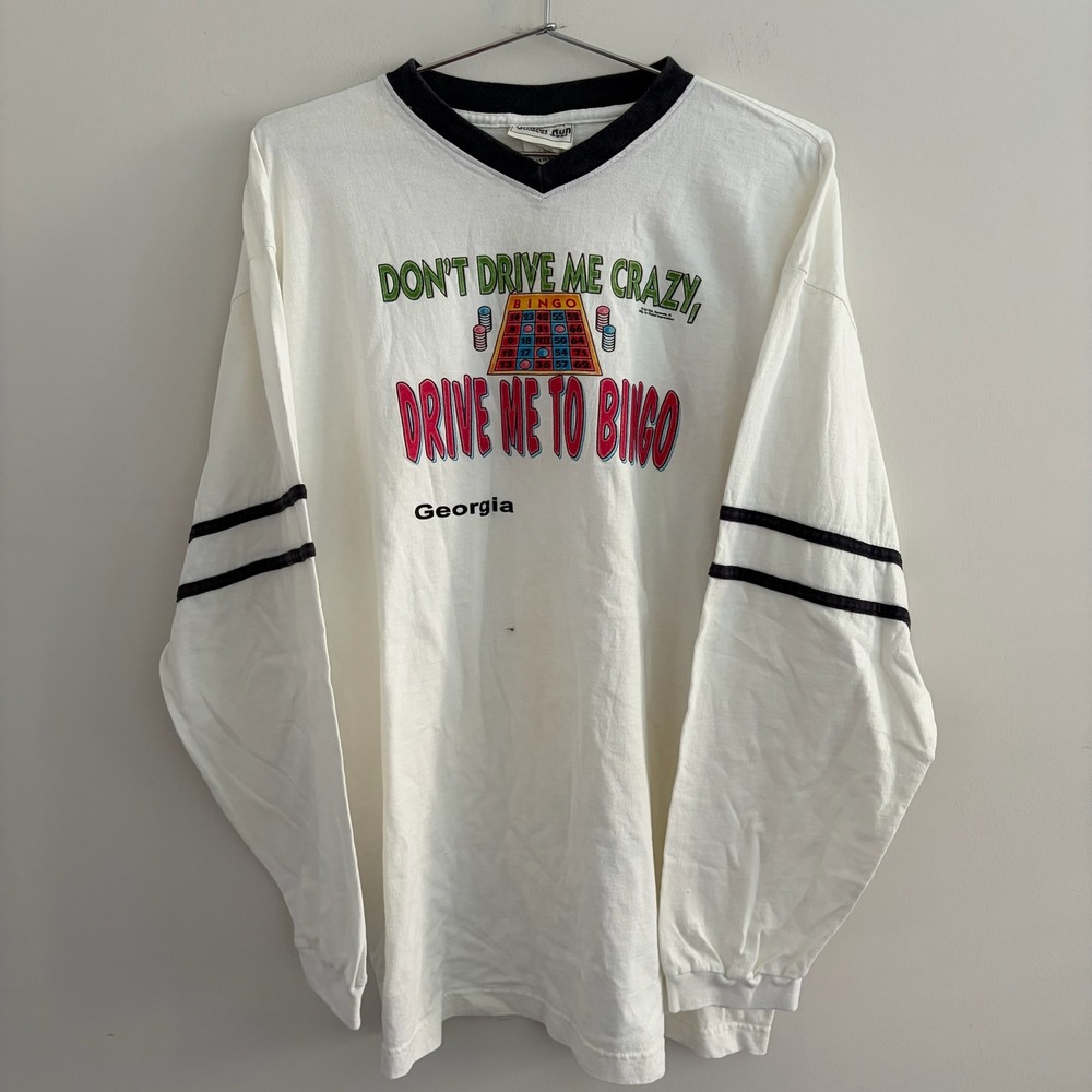 Vintage Timber Run Drive Me To Bingo Georgia Long Sleeve Shirt XL White